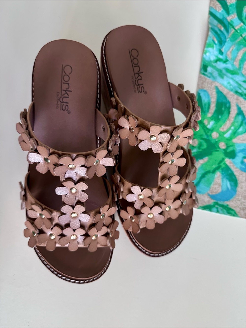 Corkys Floral Applique Wedge Sandals - leather, Never Worn! - Picture 2 of 9